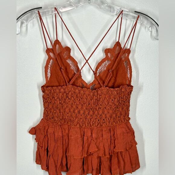 Free People Adella Cami NWT Winding Roads Rust Crochet Lace Peplum Ruffle XS - Picture 10 of 16